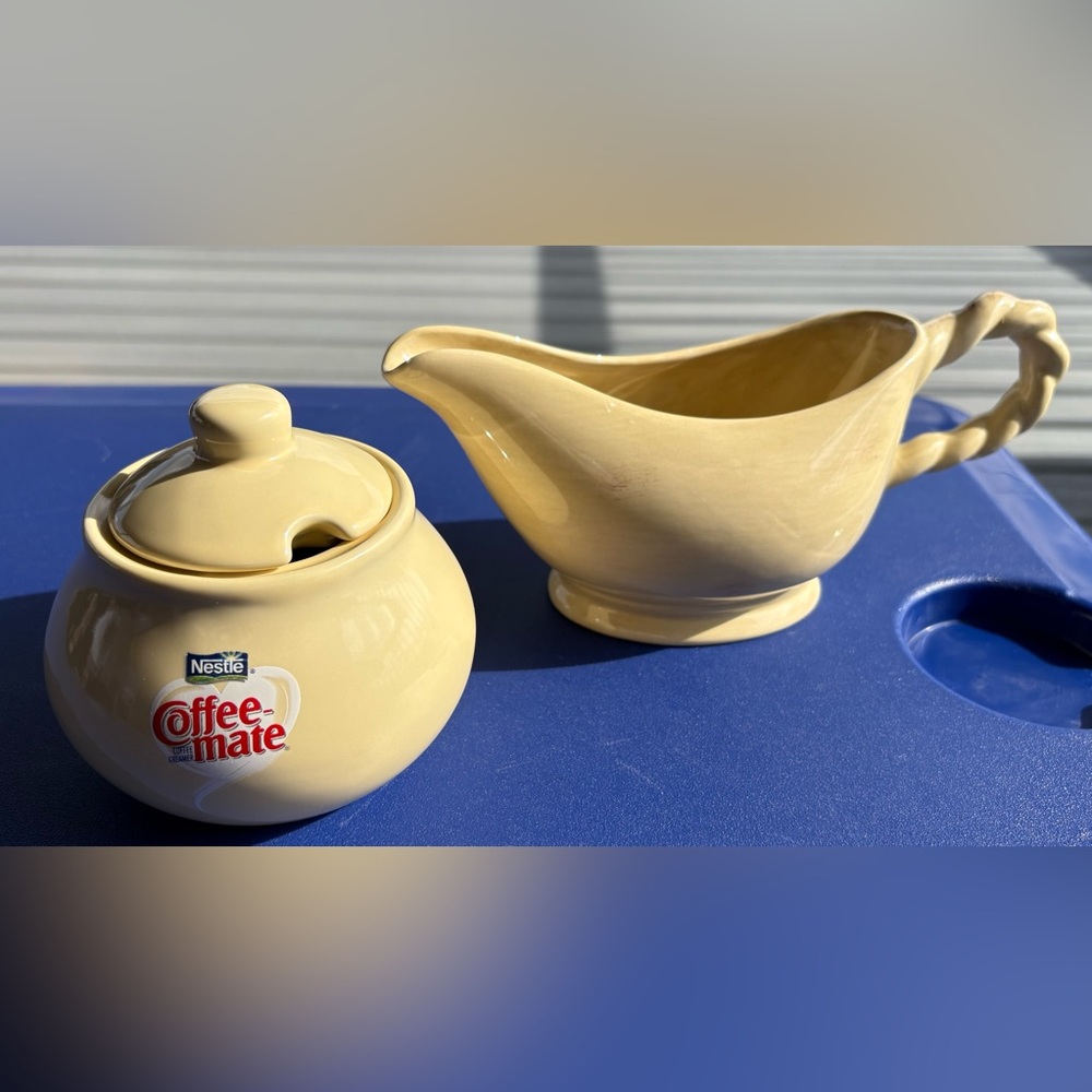 Tuscan Countryside  Coffee-mate Creamer Jar & Yellow Ceramic Gravy Boat